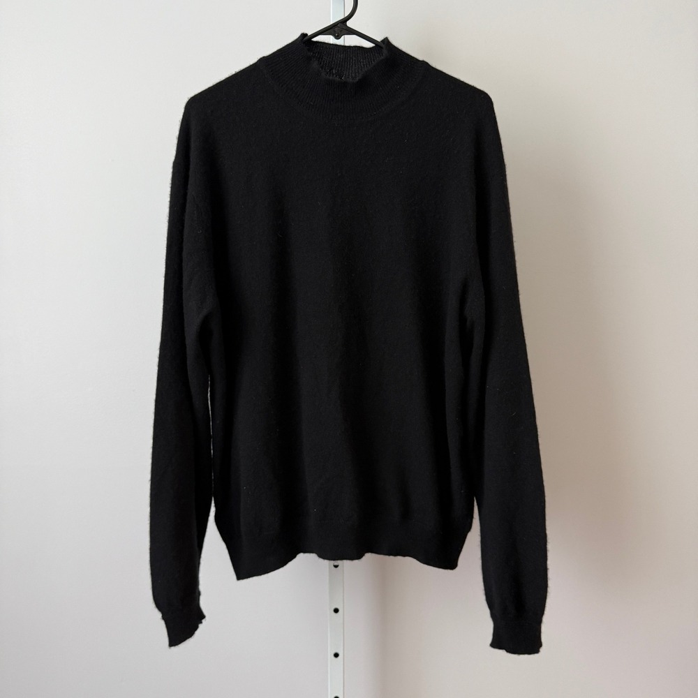 Saks Fifth Avenue Large Black Cashmere Mock Neck Sweater Made in England Luxury
